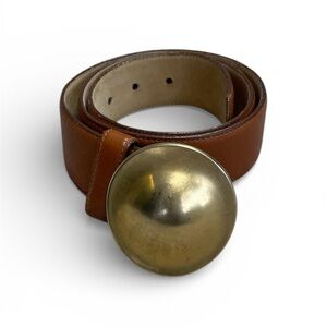 Robert Lee Morris Tan Leather Belt with Brass Buckle